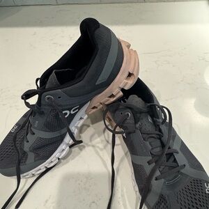 On Running Athletic Shoes Black and Pink with Engineered Cushioning
